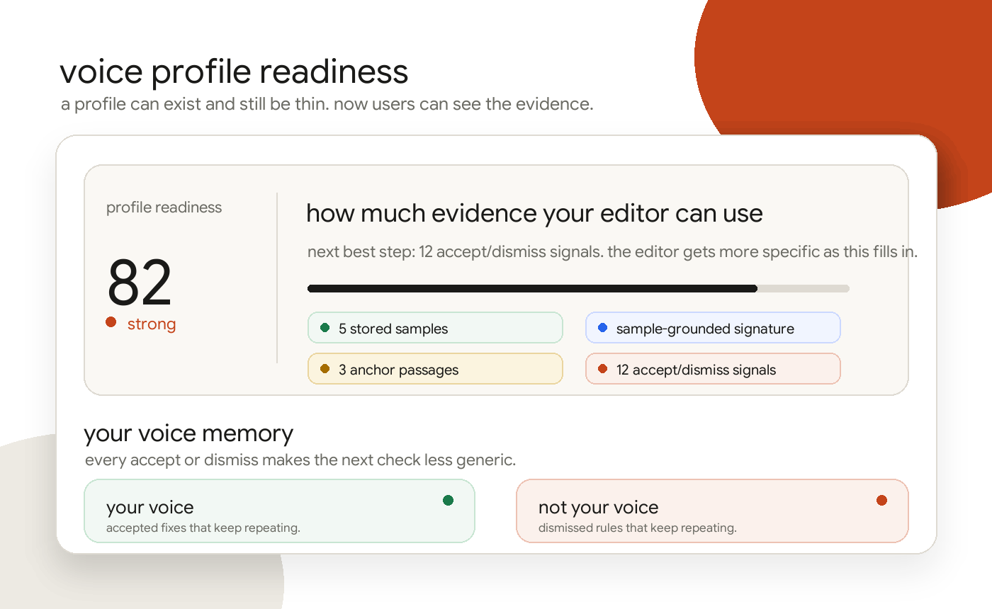 voice profile readiness card and voice memory cards